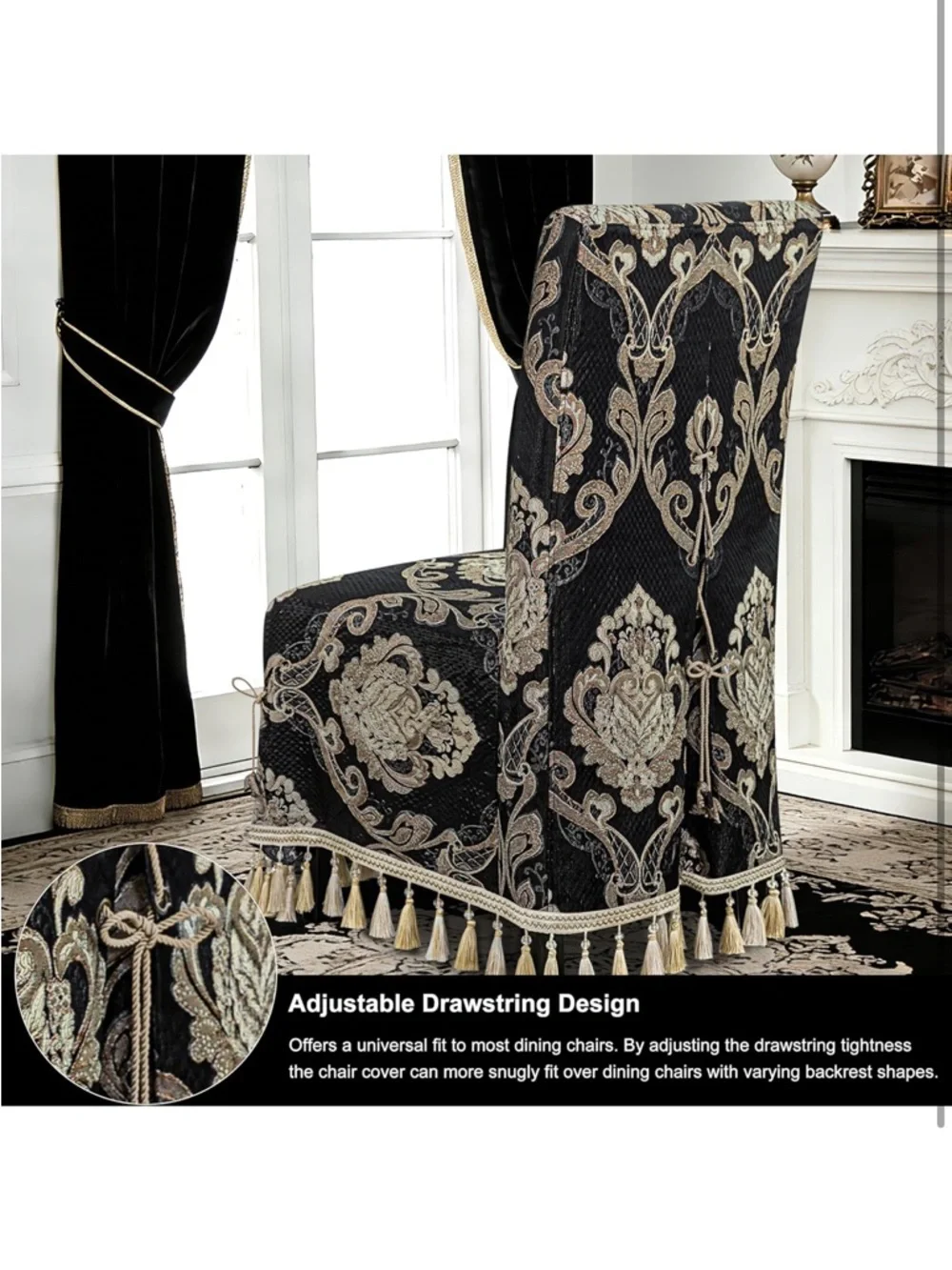 Adjustable Dining Chair Cover 1 Piece, Classic European Damask Removable 971-C